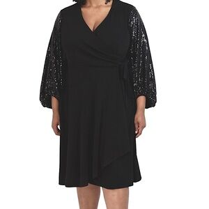 Signature by Robbie Bee Sequined Sleeve Wrap Tie Dress Size 2X
